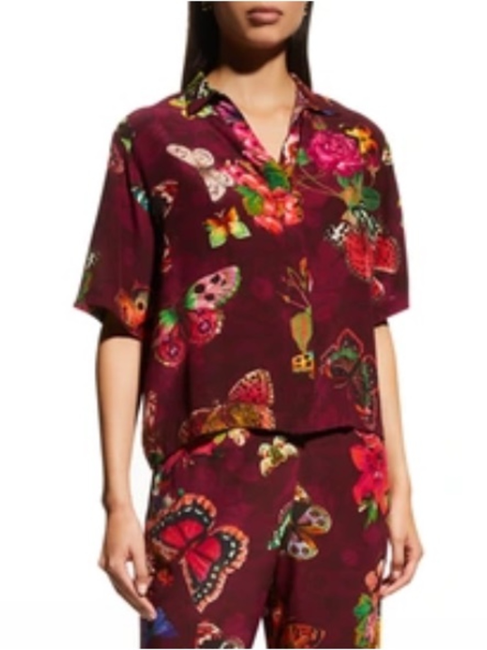 Johnny Was Silk Short Sleeve Button Down Shit